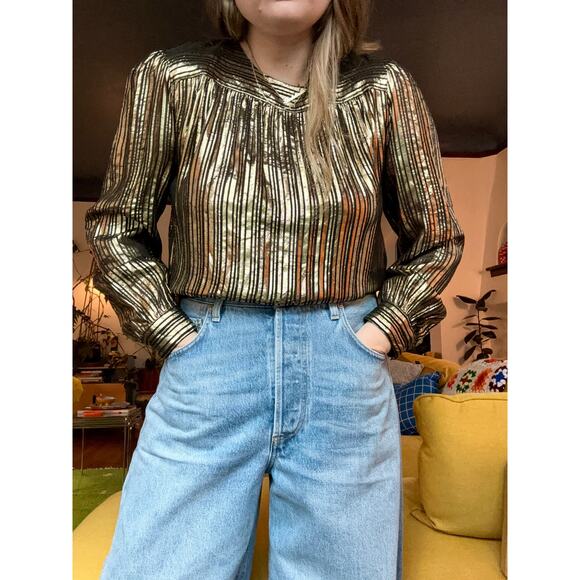 Vintage Gold Lame Stripe Blouse- Size 10, Party, NYE, Holiday - Picture 7 of 7